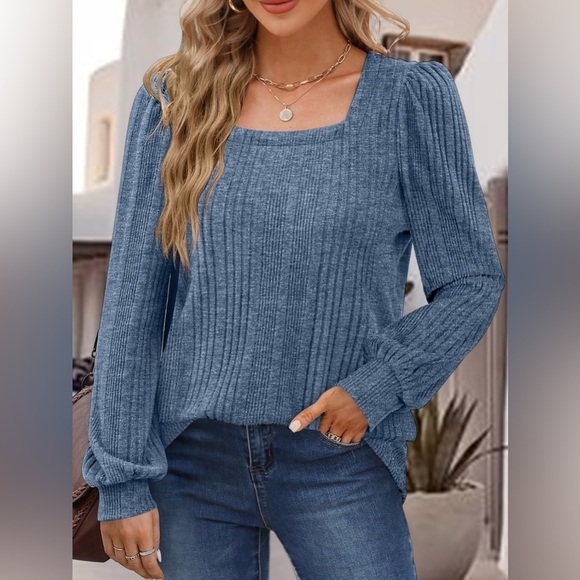 Chic Square Neck Long Sleeve Top - Picture 1 of 4